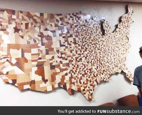 USA counties map made from 3047 carved wooden blocks