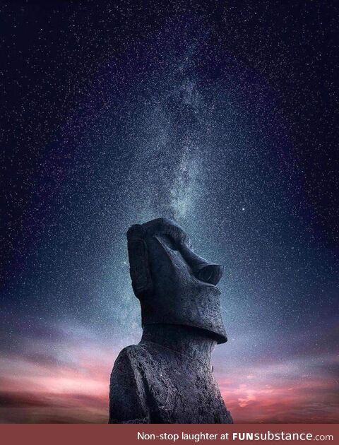 Midnight sky over Easter Island