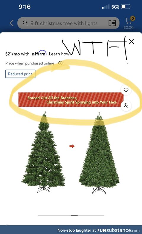 The advertising on this Christmas tree sold at Walmart