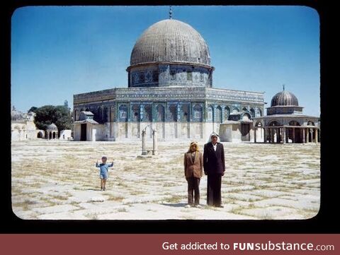 The dome of the rock without its famous golden roof (circa 1952)