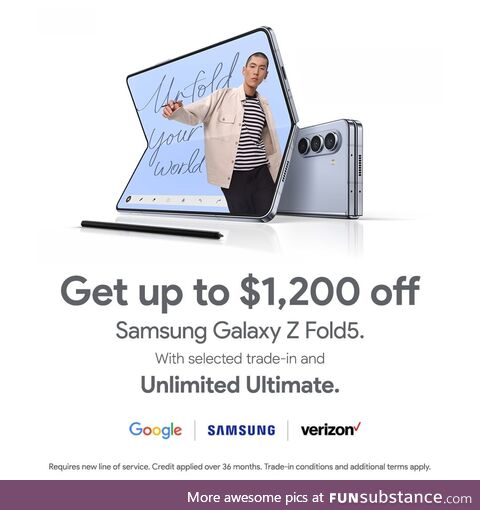 Get up to $1,200 off Samsung Galaxy Z Fold5 with select trade-in and Unlimited Ultimate