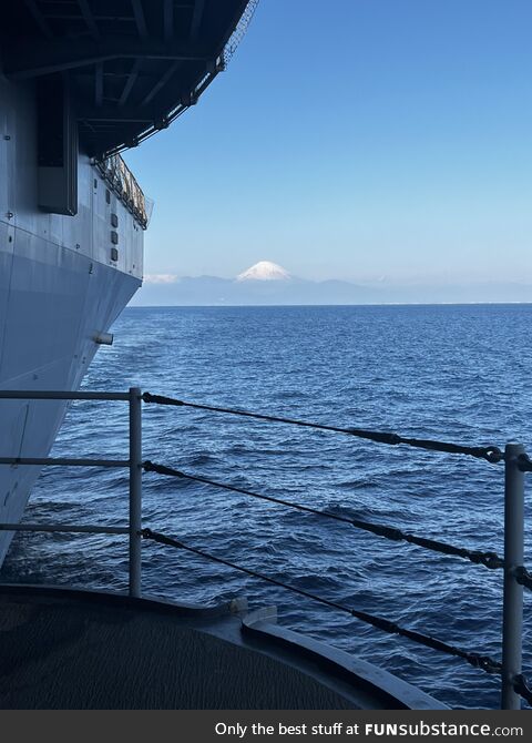 A view of Mt. Fuji from the aft port sponson from the USS Blue Ridge