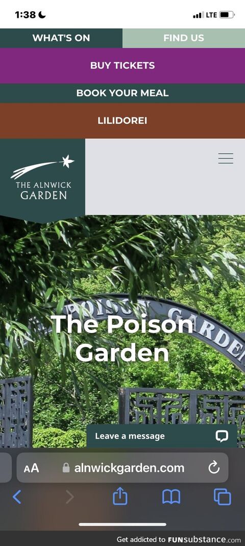 Unedited screenshot, Buy tickets and book your meal at the Alnwick poison garden!