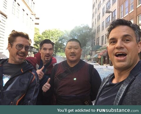 Mark Ruffalo taking a selfie on the sets of Infinity War 7 years ago