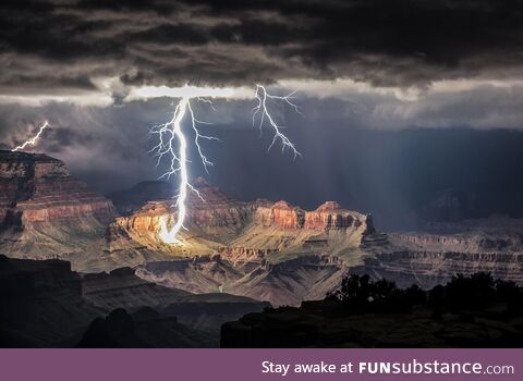 A lighting storm strikes the Grand Canyon
