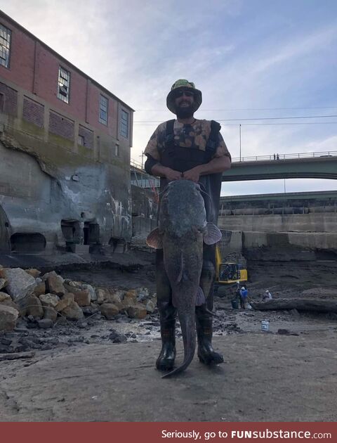 They're drying out the town dam for repairs so people pitched in to help move stranded