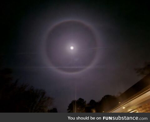 This isn't a camera effect, there really was a ring around the moon tonight in the sky