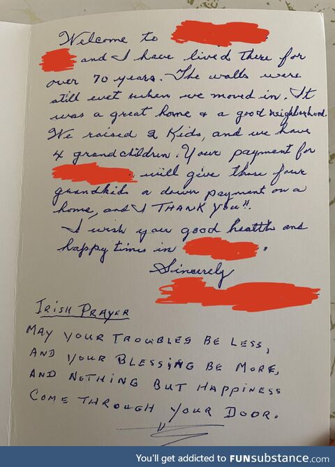 Moved into our new home today and found this card left by the previous owner