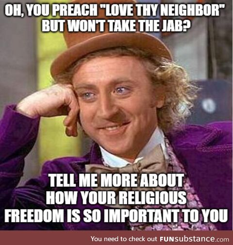 Anti-Vaxxers claiming Religious Exemptions can't see the irony in this