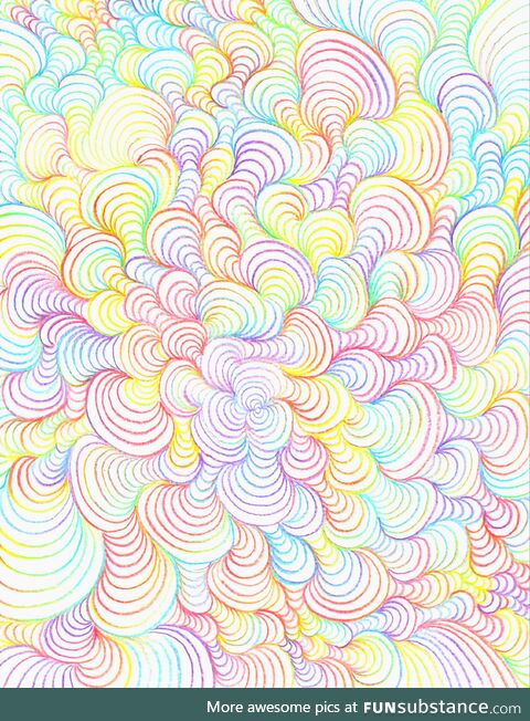 Used a multicolored pencil that changes colors based on angle and direction