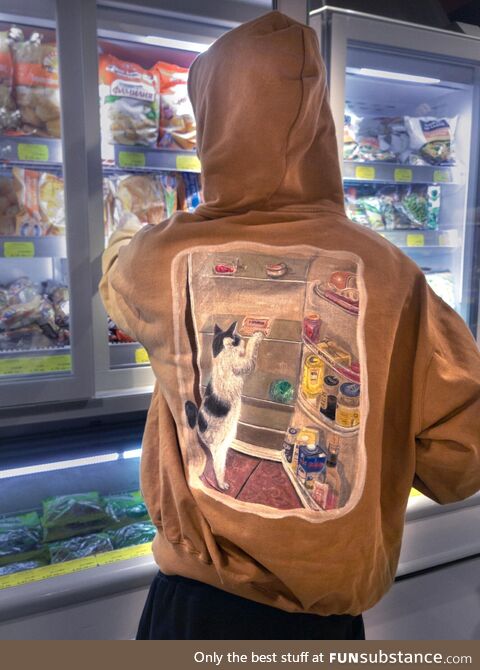Painted my cat on a hoodie raiding my fridge. [oc]