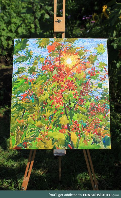 Currant, watercolor on paper and canvas, 18 x 16 inches. Tasty sweet-sour summer berries