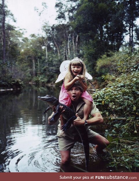 Portrait of Steve Irwin with his daughter Bindi by Hugh Stewart