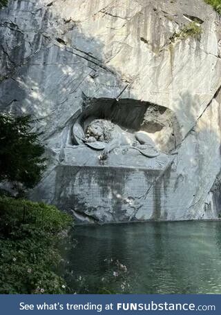The Lion Monument in Lucerne, Switzerland. It is once described as "the most mournful and