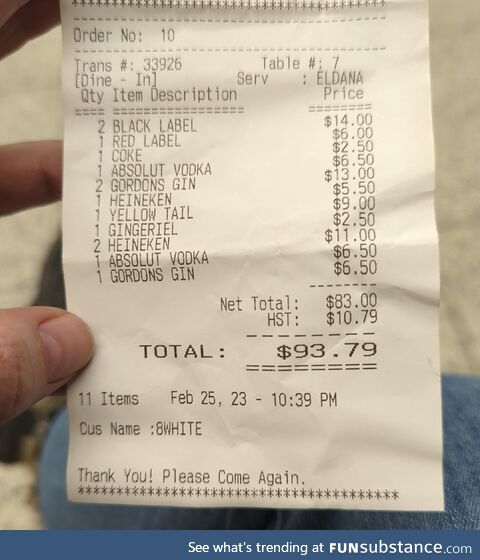The server found a clever way to remember our table of very white people in an Eritrean