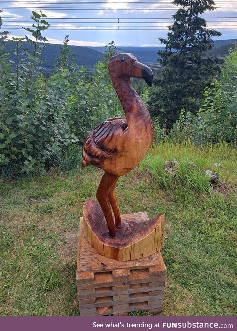 I carved a red cedar flamingo today. Classy af