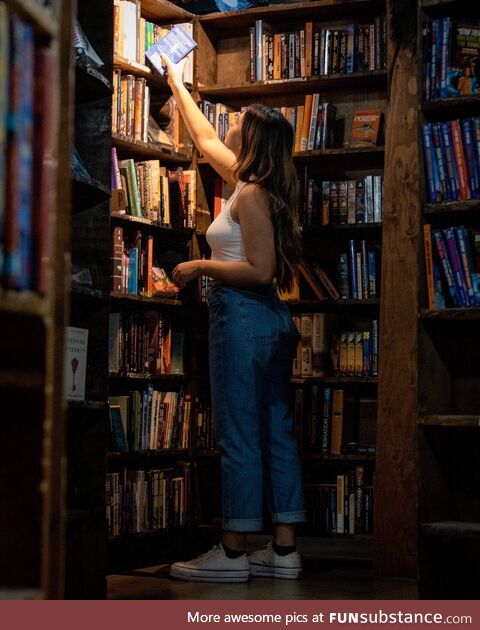 My fiancee in The Last Bookstore, LA