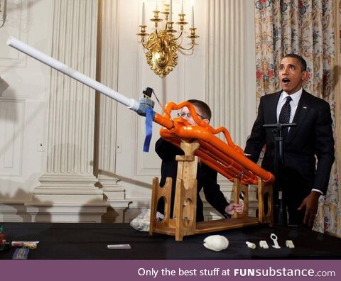 Obama reacting to an experiment at the White House science fair