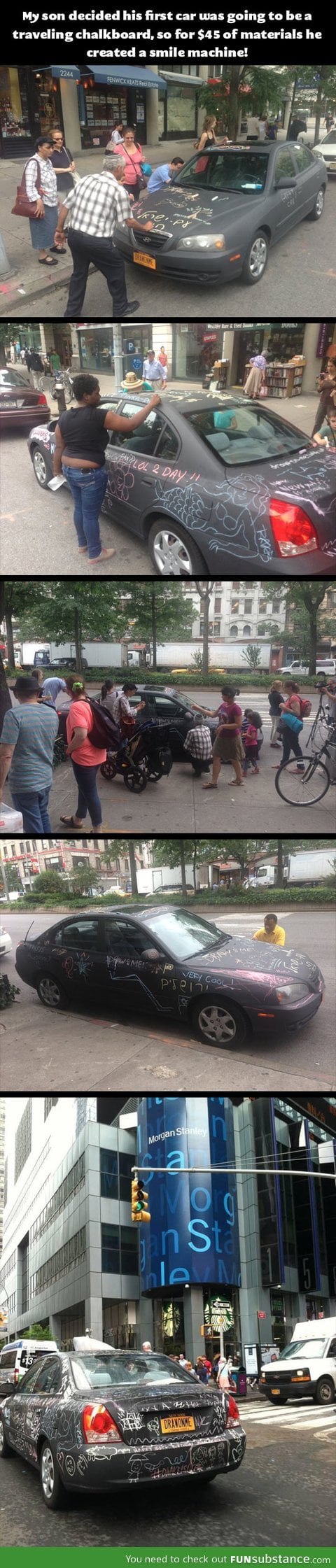 Chalkboard car in NYC offers free smiles…