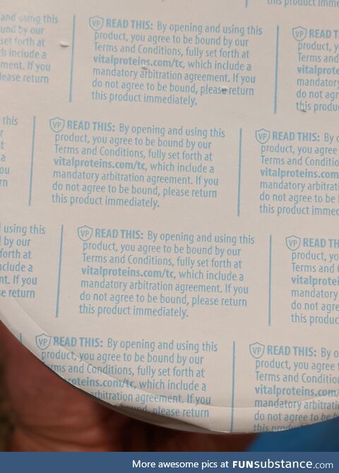 Vital Proteins had an arbitration agreement printed on their packaging last year