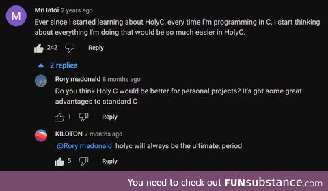 Why aren't you using HolyC, anon?