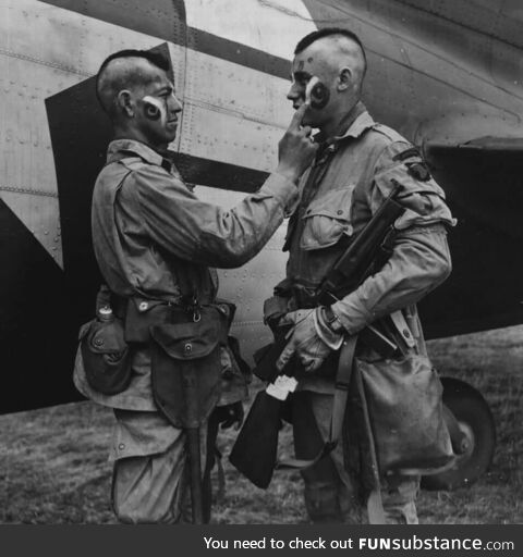 "The Filthy 13", a Demolition unit of the 101st Airborne, applying Chocktaw warpaint