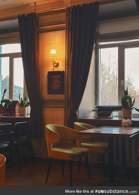 Empty cafe at sunset