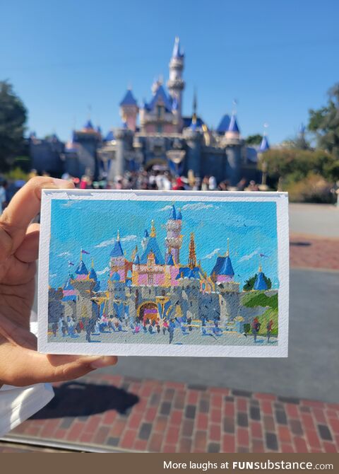 Did a plein air of the Disneyland Castle today. (OC)