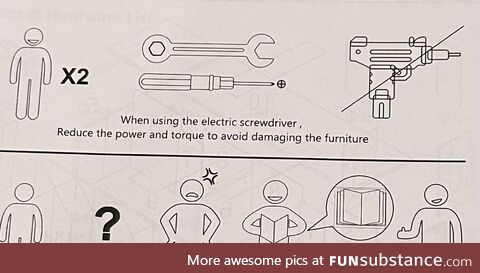 Careful not to accidentally use an Uzi when assembling your cabinets!