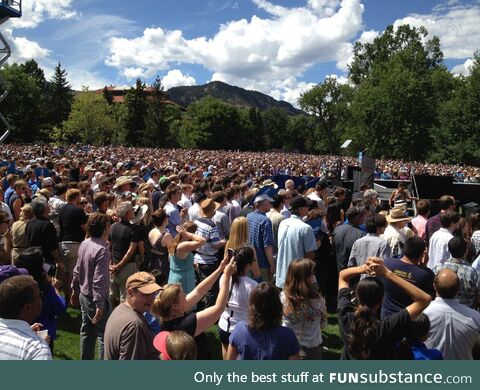 2012 - Waiting for President Barack Obama to speak at an outdoor event