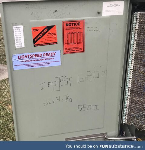 This Electrical Box was left open, this message was found inside