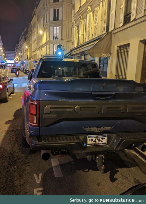An american truck in the streets of europe (paris, france)