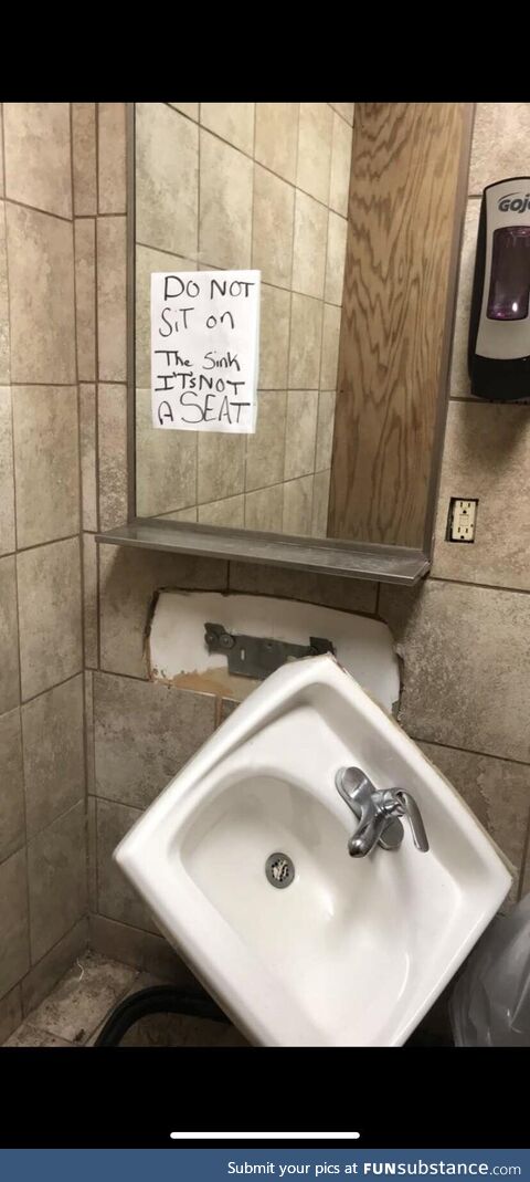 Please do not sit on the sink