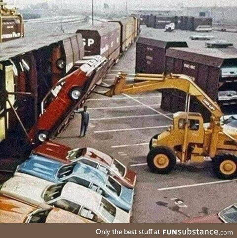 The way people arrange and transport cars by train back in the 60s