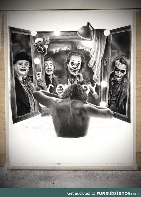 5 Iconic Jokers, 1 Charcoal Drawing  Final result coming soon…