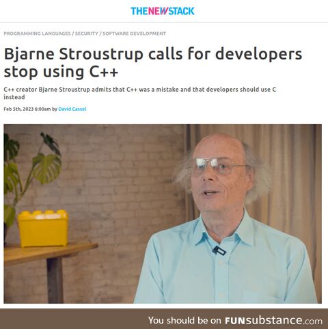 Bjarne Stroustrup admits that C++ was a mistake