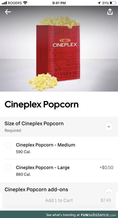 Haven’t been gouged for popcorn at the theatre lately? Cineplex + UberEats to the