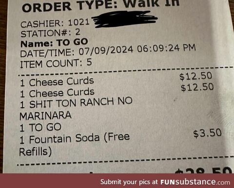 Waiter put in exactly what we said!
