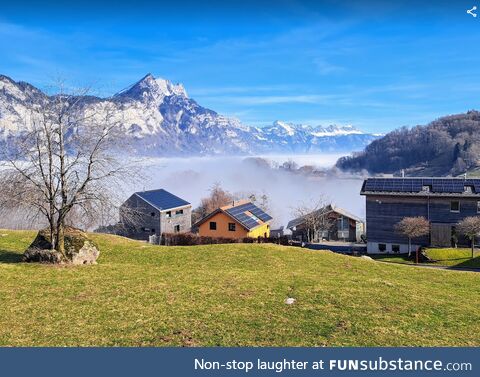 Just above the sea of fog. Swiss Alps