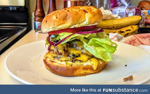 [OC] Home made double smash burger