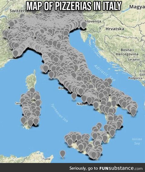 Map of Pizzerias in Italy