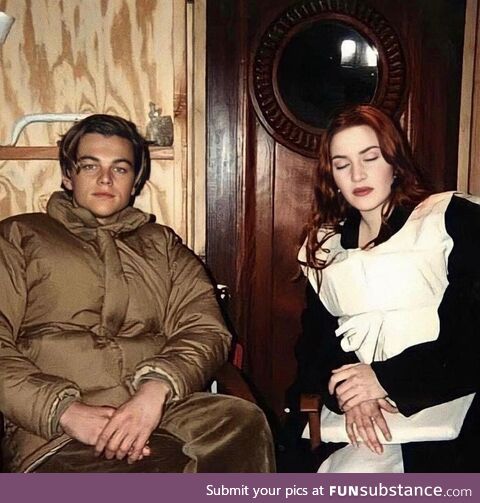 Leonardo DiCaprio and Kate Winslet on the set of 'Titanic', 1997