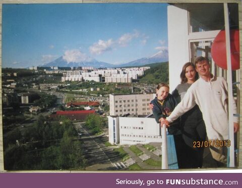 On the balcony of an apartment in a high-rise building in Petropavlovsk-Kamchatsky, 2000