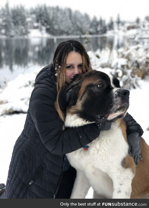 Love this photo of my wife and Bear in the snow