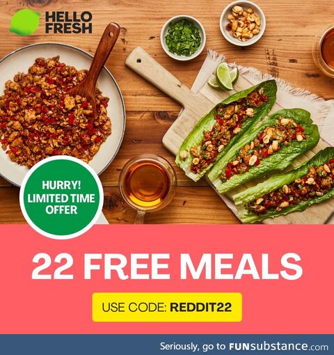 Act fast,  – get 22 FREE meals when you sign up with HelloFresh using code