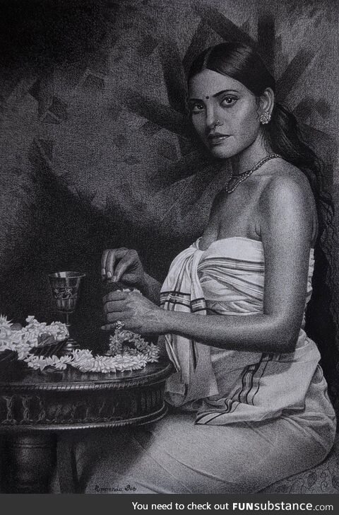 Lady with Flowers, charcoal, me, 2022