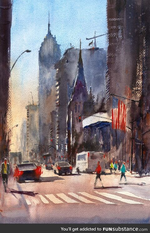 I did some watercolor painting right outside of Central Park. Came back home with this