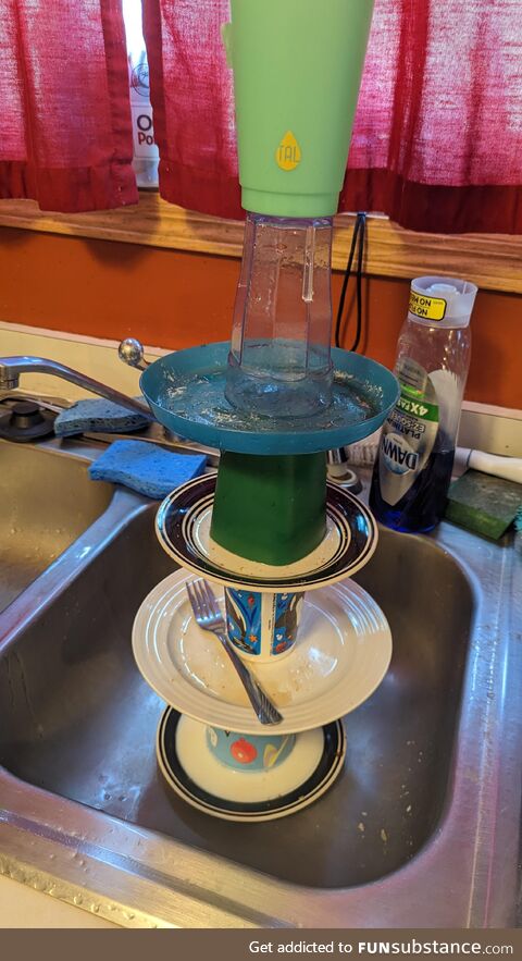My son thinks he is hilarious - told him to stack the dishes in the sink