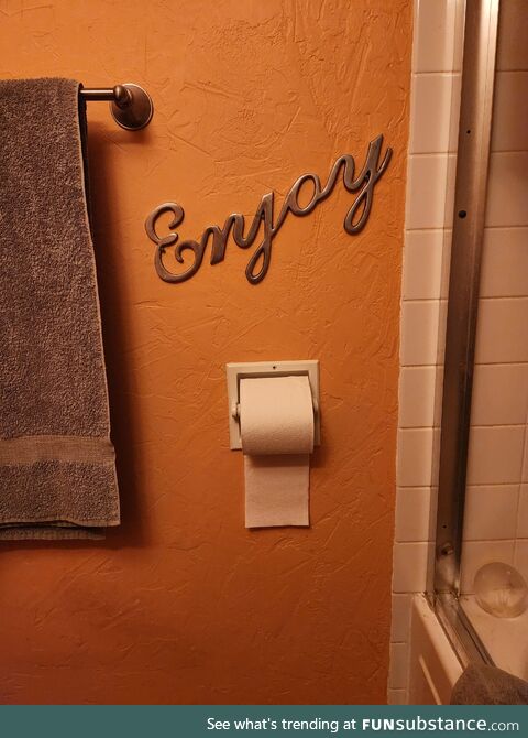 My wife went to the flea market and brought home a wall decoration for the bathroom