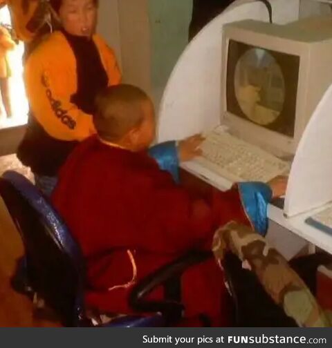 Mongolian Buddhist monk playing Counter Strike in early 2000s
